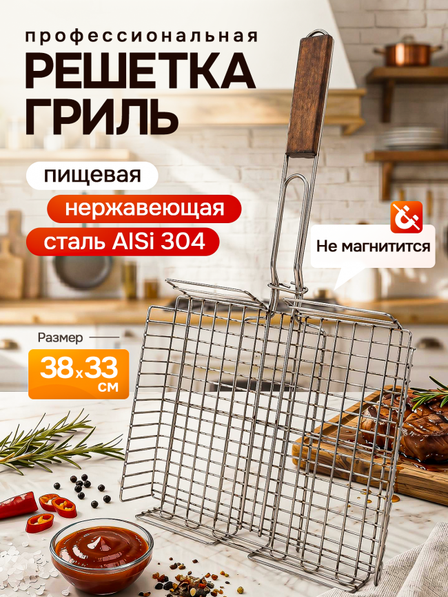 Решётка гриль из нержавеющей стали 38х33см Решётка гриль из нержавеющей стали 38х33см