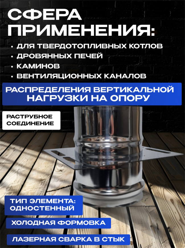 Площадка монтажная одностенная для дымохода D115мм нержавеющая сталь AISI 430